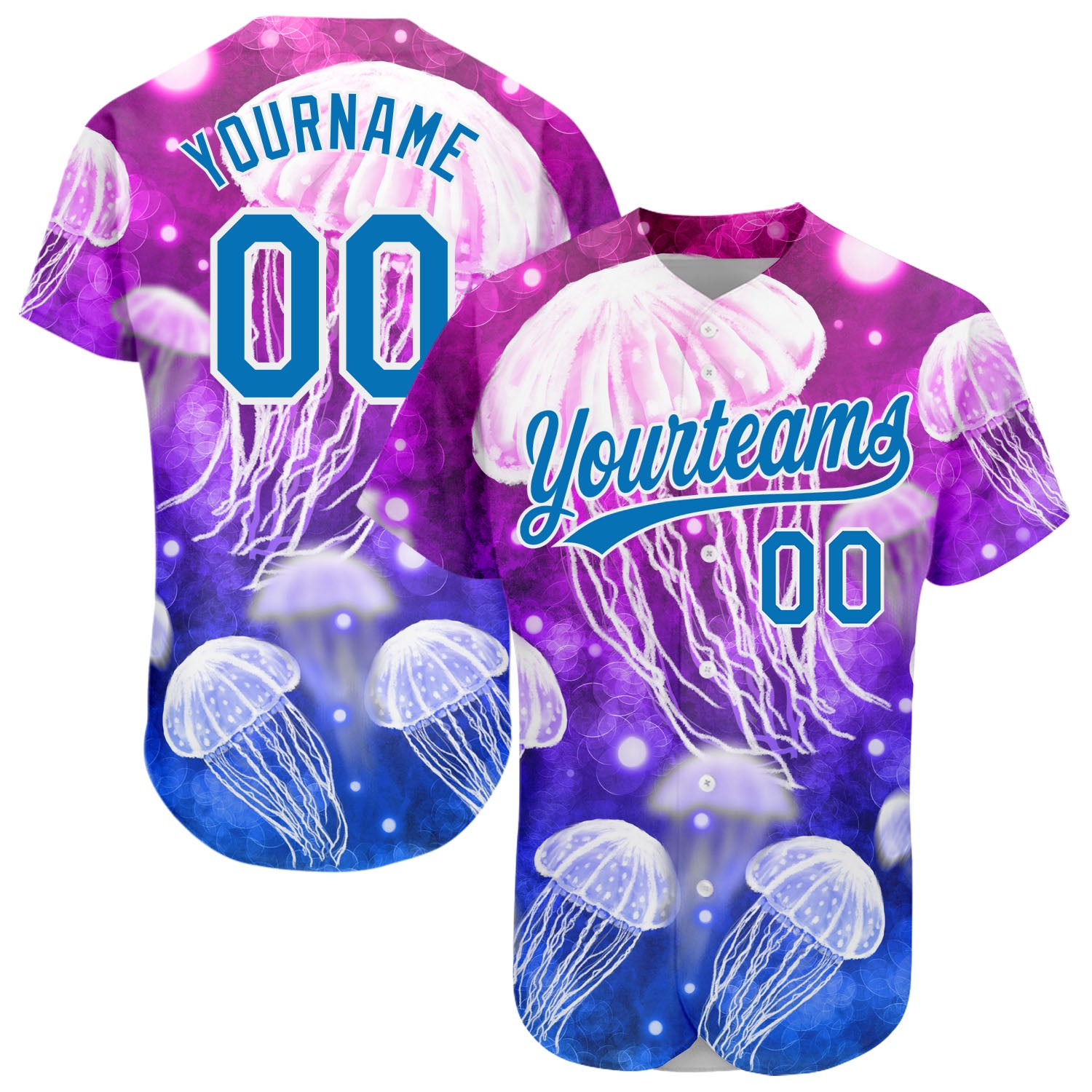 Personalized Purple Blue-White 3D Pattern Design Jellyfish Authentic Baseball Jersey Team Custom Name and Number
