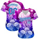Personalized Purple Blue-White 3D Pattern Design Jellyfish Authentic Baseball Jersey Team Custom Name and Number
