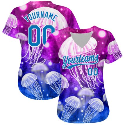 Personalized Purple Blue-White 3D Pattern Design Jellyfish Authentic Baseball Jersey Team Custom Name and Number