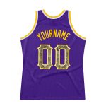 Personalized Purple Camo-Gold Authentic Throwback Basketball Jersey Team Custom Name and Number