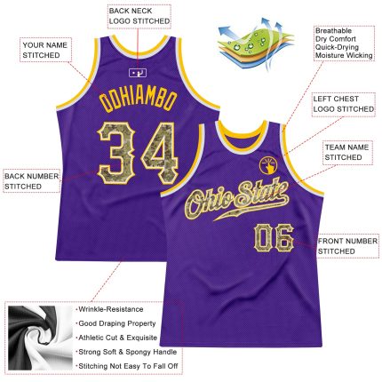 Personalized Purple Camo-Gold Authentic Throwback Basketball Jersey Team Custom Name and Number