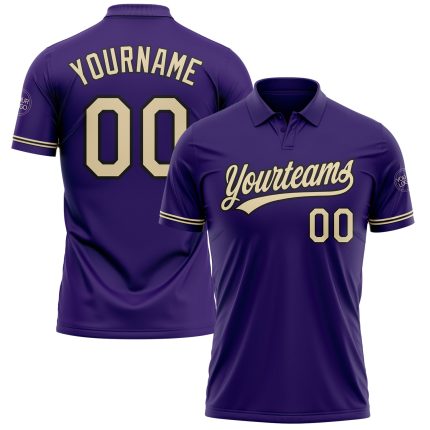Personalized Purple City Cream-Black Performance Vapor Golf Polo Shirt Team Custom Name and Number
