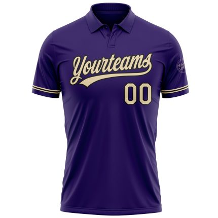 Personalized Purple City Cream-Black Performance Vapor Golf Polo Shirt Team Custom Name and Number
