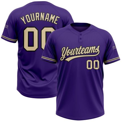 Personalized Purple City Cream-Black Two-Button Unisex Softball Jersey Team Custom Name and Number