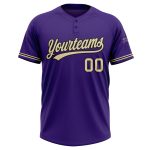 Personalized Purple City Cream-Black Two-Button Unisex Softball Jersey Team Custom Name and Number