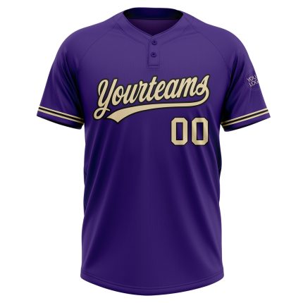 Personalized Purple City Cream-Black Two-Button Unisex Softball Jersey Team Custom Name and Number