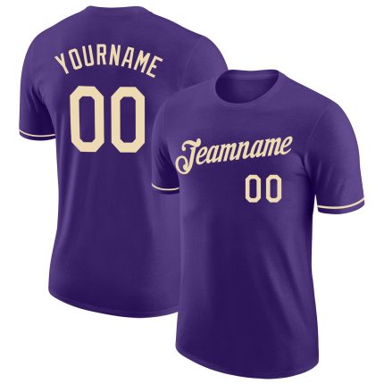 Personalized Purple City Cream Performance T-Shirt Team Custom Name and Number