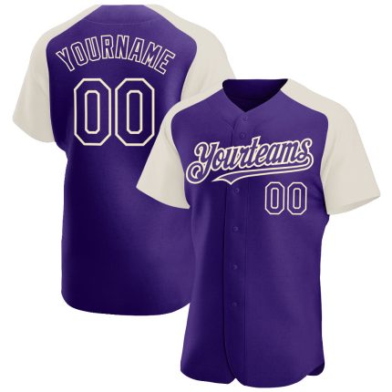 Personalized Purple Cream Authentic Raglan Sleeves Baseball Jersey Team Custom Name and Number