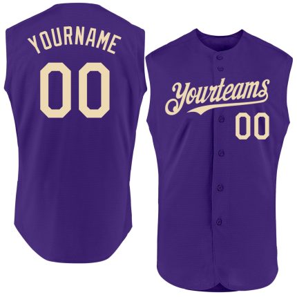 Personalized Purple Cream Authentic Sleeveless Baseball Jersey Team Custom Name and Number