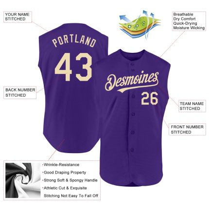 Personalized Purple Cream Authentic Sleeveless Baseball Jersey Team Custom Name and Number
