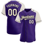 Personalized Purple Cream-Black Authentic Raglan Sleeves Baseball Jersey Team Custom Name and Number