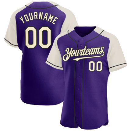 Personalized Purple Cream-Black Authentic Raglan Sleeves Baseball Jersey Team Custom Name and Number