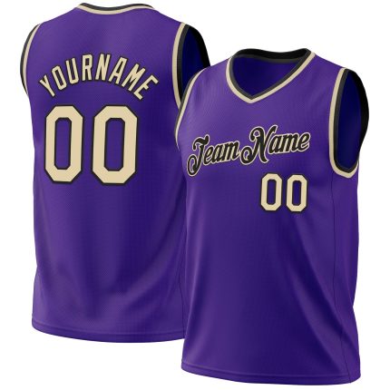 Personalized Purple Cream-Black Authentic Throwback Basketball Jersey Team Custom Name and Number