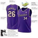 Personalized Purple Cream-Black Authentic Throwback Basketball Jersey Team Custom Name and Number