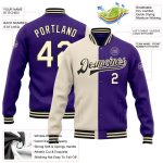 Personalized Purple Cream-Black Bomber Full-Snap Varsity Letterman Split Fashion Jacket Team Custom Name and Number