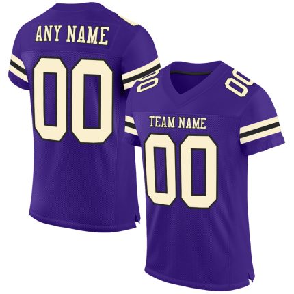 Personalized Purple Cream-Black Mesh Authentic Football Jersey Team Custom Name and Number
