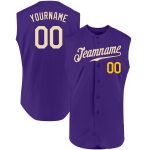 Personalized Purple Cream-Gold Authentic Sleeveless Baseball Jersey Team Custom Name and Number