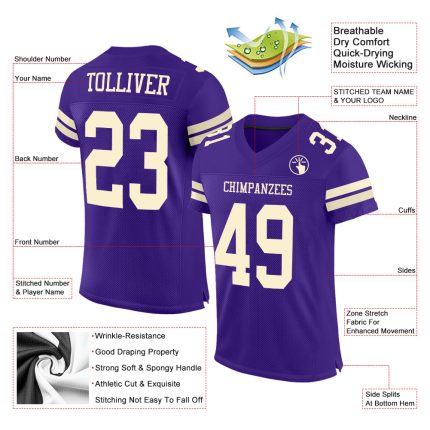 Personalized Purple Cream Mesh Authentic Football Jersey Team Custom Name and Number
