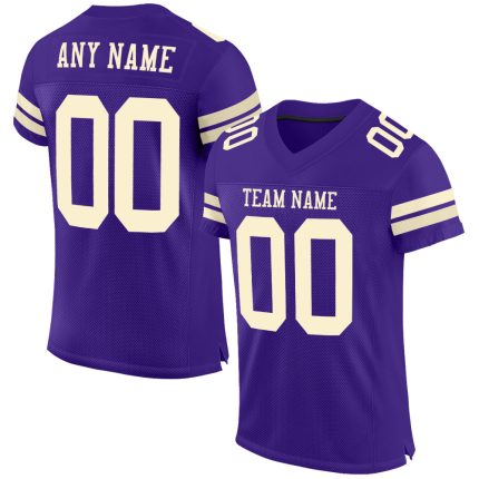 Personalized Purple Cream Mesh Authentic Football Jersey Team Custom Name and Number