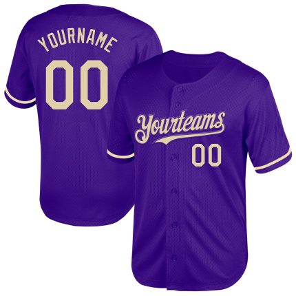 Personalized Purple Cream Mesh Authentic Throwback Baseball Jersey Team Custom Name and Number