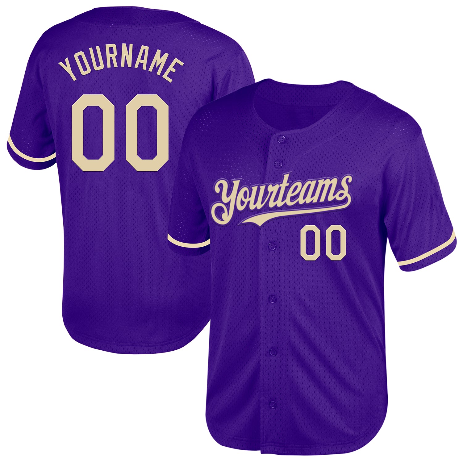 Personalized Purple Cream Mesh Authentic Throwback Baseball Jersey Team Custom Name and Number
