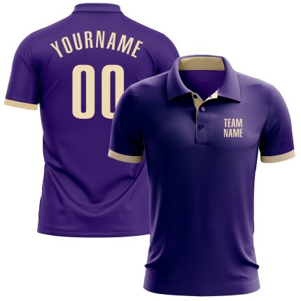 Personalized Purple Cream Performance Golf Polo Shirt Team Custom Name and Number
