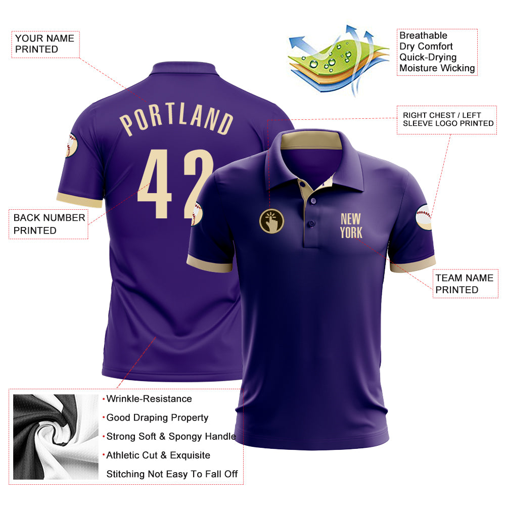 Personalized Purple Cream Performance Golf Polo Shirt Team Custom Name and Number Personalized Purple Cream Performance Golf Polo Shirt Team Custom Name and Number - Image 3