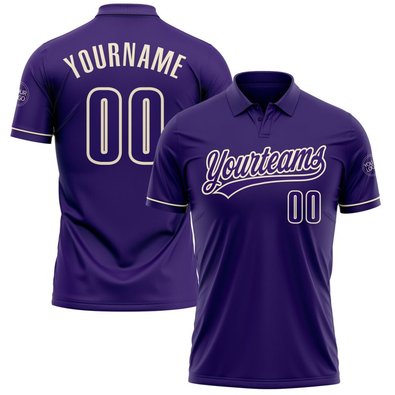 Personalized Purple Cream Performance Vapor Golf Polo Shirt Team Custom Name and Number
