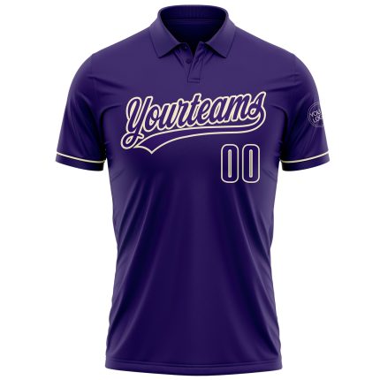Personalized Purple Cream Performance Vapor Golf Polo Shirt Team Custom Name and Number