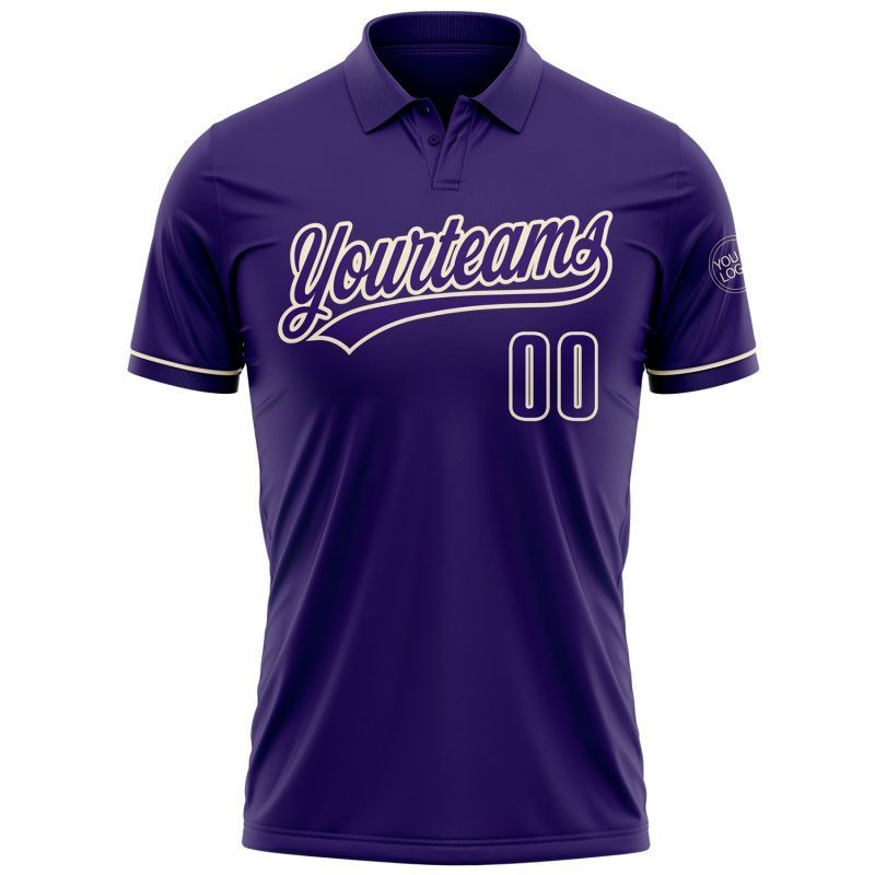 Personalized Purple Cream Performance Vapor Golf Polo Shirt Team Custom Name and Number