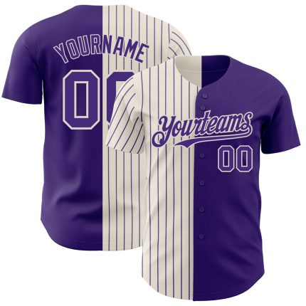 Personalized Purple Cream-Purple Pinstripe Authentic Split Fashion Baseball Jersey Team Custom Name and Number
