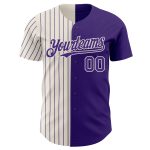 Personalized Purple Cream-Purple Pinstripe Authentic Split Fashion Baseball Jersey Team Custom Name and Number