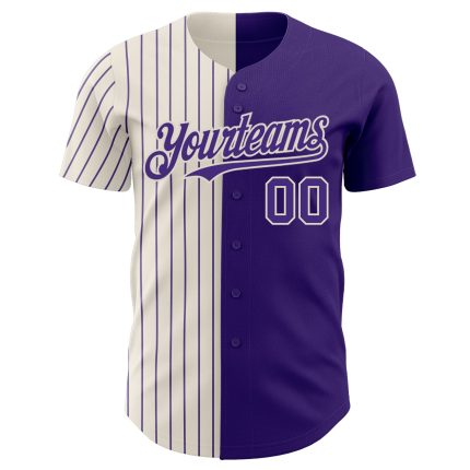 Personalized Purple Cream-Purple Pinstripe Authentic Split Fashion Baseball Jersey Team Custom Name and Number