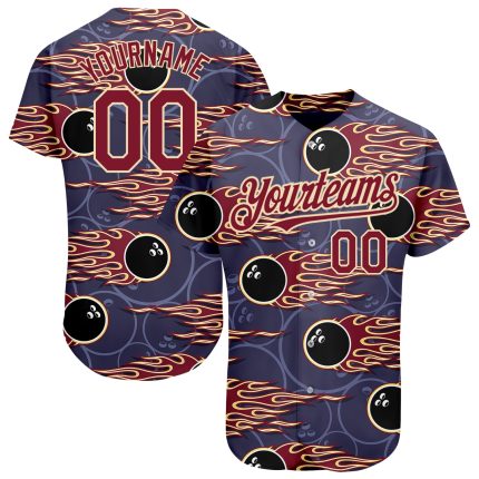 Personalized Purple Crimson-City Cream 3D Pattern Design Bowling Ball With Hotrod Flame Authentic Baseball Jersey Team Custom Name and Number