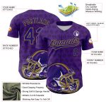 Personalized Purple Dark Purple-Old Gold 3D Pattern Design Football Helmet And Ball Authentic Baseball Jersey Team Custom Name and Number