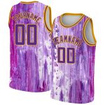 Personalized Purple Gold 3D Pattern Design Abstract Liquid Watercolor Style Authentic Basketball Jersey Team Custom Name and Number