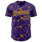 Personalized Purple Gold 3D Pattern Design Abstract Network Authentic Baseball Jersey Team Custom Name and Number