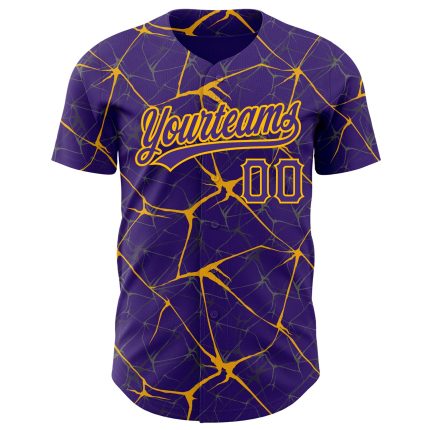 Personalized Purple Gold 3D Pattern Design Abstract Network Authentic Baseball Jersey Team Custom Name and Number