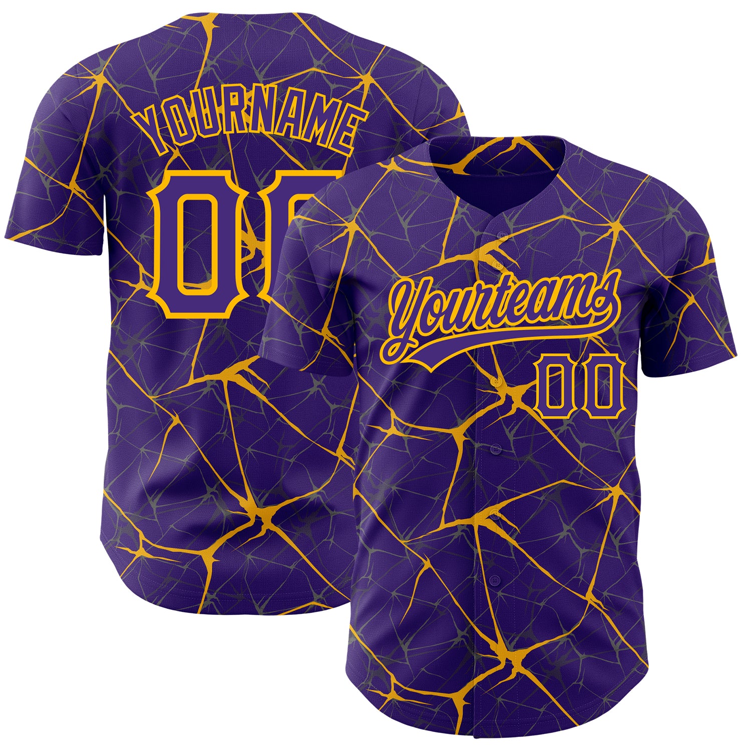 Personalized Purple Gold 3D Pattern Design Abstract Network Authentic Baseball Jersey Team Custom Name and Number