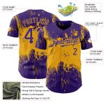 Personalized Purple Gold 3D Pattern Design Abstract Splatter Grunge Art Authentic Baseball Jersey Team Custom Name and Number