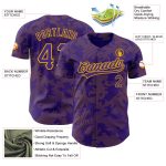 Personalized Purple Gold 3D Pattern Design Curve Lines Authentic Baseball Jersey Team Custom Name and Number