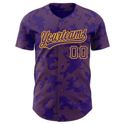Personalized Purple Gold 3D Pattern Design Curve Lines Authentic Baseball Jersey Team Custom Name and Number