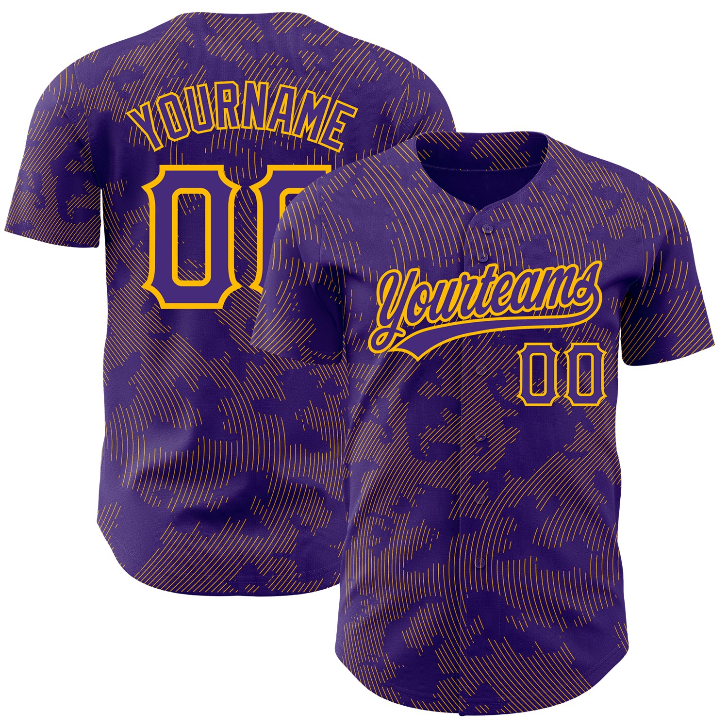 Personalized Purple Gold 3D Pattern Design Curve Lines Authentic Baseball Jersey Team Custom Name and Number