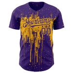 Personalized Purple Gold 3D Pattern Design Dripping Splatter Art Authentic Baseball Jersey Team Custom Name and Number