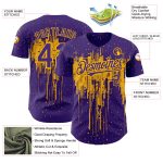Personalized Purple Gold 3D Pattern Design Dripping Splatter Art Authentic Baseball Jersey Team Custom Name and Number