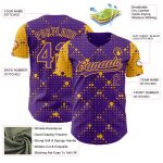Personalized Purple Gold 3D Pattern Design Geometric Halftone Dots Authentic Baseball Jersey Team Custom Name and Number