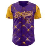Personalized Purple Gold 3D Pattern Design Geometric Halftone Dots Authentic Baseball Jersey Team Custom Name and Number