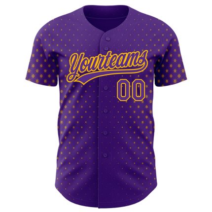 Personalized Purple Gold 3D Pattern Design Geometric Stars Authentic Baseball Jersey Team Custom Name and Number