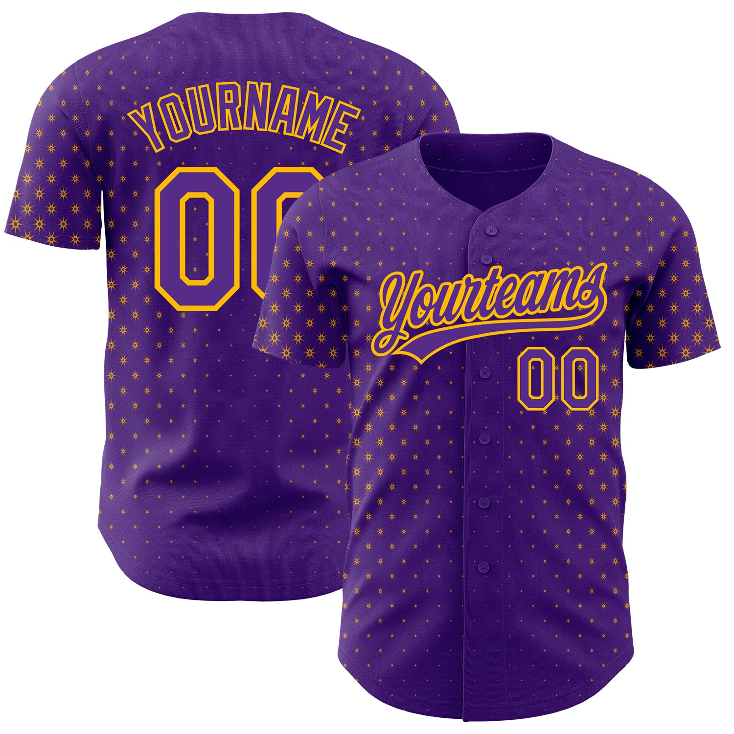 Personalized Purple Gold 3D Pattern Design Geometric Stars Authentic Baseball Jersey Team Custom Name and Number
