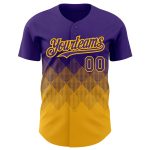 Personalized Purple Gold 3D Pattern Design Gradient Square Shapes Authentic Baseball Jersey Team Custom Name and Number